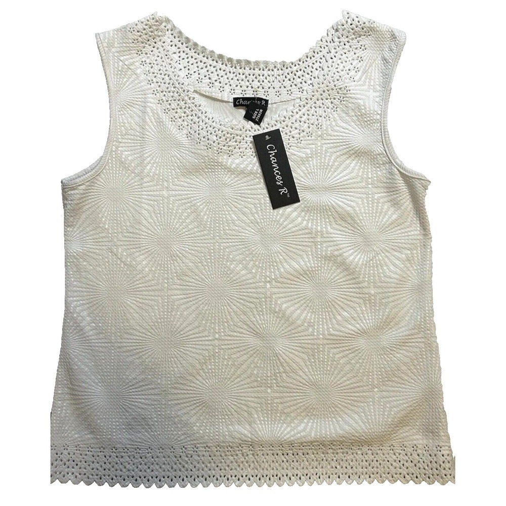Chances R - NEW - Women's Large- Sleeveless - Top - White - Scalloped- Eyelet